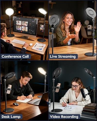 2 Packs Desk Ring Light with Stand, Adjustable Desktop Light with Phone Holder for Video Calls, Zoom Lighting for Computer/Laptop/Conference/Webcam, Video Light for Recording, Podcast,Photography - size: 2 Pack