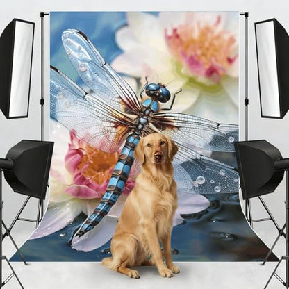 Dragonfly Lotus Backdrop Background for Photography 5x7ft Photobooth Professional Photo Backdrop Curtains Video Photography Studio Photo Backgrounds Banner Booth Background Screen Parties - color: Dragonfly Lotus
