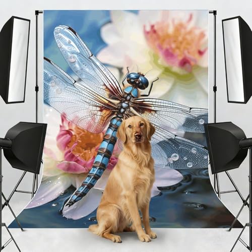 Dragonfly Lotus Backdrop Background for Photography 5x7ft Photobooth Professional Photo Backdrop Curtains Video Photography Studio Photo Backgrounds Banner Booth Background Screen Parties - color: Dragonfly Lotus