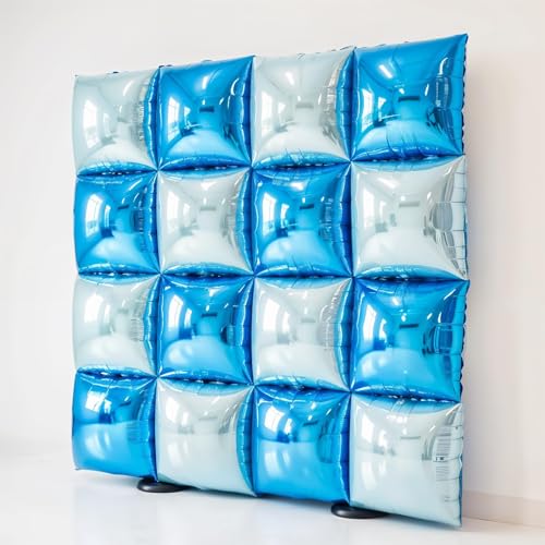 Blue Square Foil Balloon Wall,25Pcs Double Sided Balloons Backdrop Helium Polyester Film Balloon Tunnel Arch Garland Kit for Birthday Bridal Anniversary Baby Shower Party Decorations - style: Blue