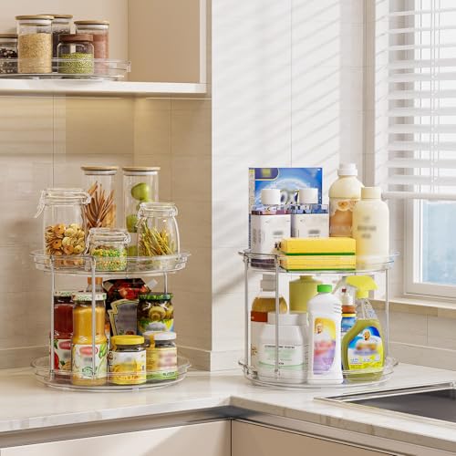 LAMU 4 Pack 10.6'' 2-Tier Lazy Susan Turntable Organizer Rotating Spice Rack Organization for Cabinet, Kitchen, Pantry, Countertop, Bathroom, Vanity, Makeup Organizer, Clear - color: Clear, size: 10.6in 4 Pack