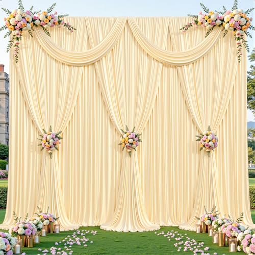 4 Panles Champagne Backdrop Curtains - Wrinkle Free Fabric Backdrop Curtain for Photoshoot, 10FT Wedding Party Photo Backdrop Drapes for Birthday Baby Shower Photography Stage Background Decorations - color: Champagne, size: W4' x H10'(4 panels)