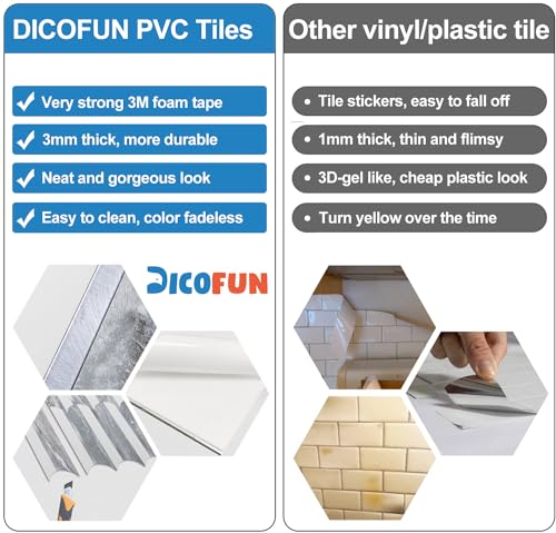 DICOFUN 10-Sheet Grey & White Peel and Stick Backsplash for Kitchen, PVC Stick on Backsplash Wall Tiles - color: Fish Scale/Grey and White, size: 10 Sheets, 12"x12"x0.12"