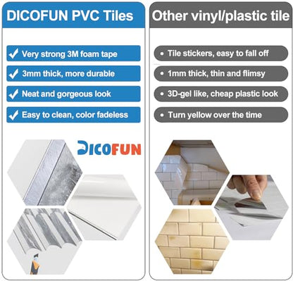 DICOFUN 10-Sheet Grey & White Peel and Stick Backsplash for Kitchen, PVC Stick on Backsplash Wall Tiles - color: Fish Scale/Grey and White, size: 10 Sheets, 12"x12"x0.12"
