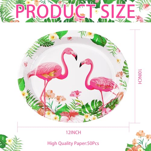 50 Pcs Flamingo Party Supplies - 10" X 12" Disposable 400 GSM Paper Plates for Tropical Luau Hawaiian Decoration - Girls Kids Summer Pool Birthday Party - style: Flamingo Oval Kit