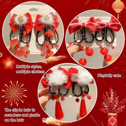 New Year Hair Clips Headdress Costume Photo Props Red Chinoiserie Hair Barrettes Chinese Hairpins for Party Spring Festival - color: style2, size: 1 Count (Pack of 1)
