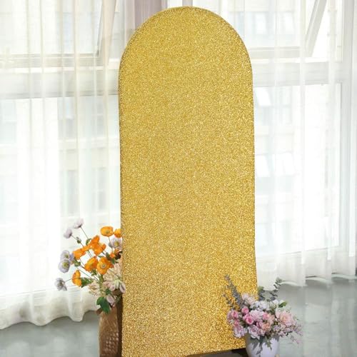 Efavormart 5ft Shiny Gold Spandex Fit Round Top Backdrop Frame Stand Cover, 2-Sided Metallic Sparkly Wedding Arch Cover - color: Gold, size: 5 FT