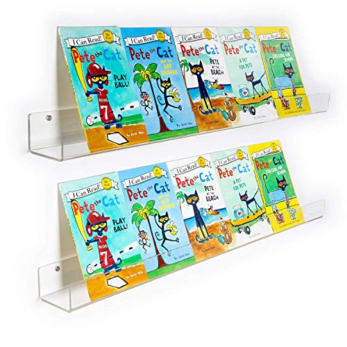 NIUBEE 36-Inch Acrylic Floating Bookshelves for Kids, 2-Pack, Extra-Large Wall Shelves for Expanding Book Collections and Family Spaces - size: 36"(2 Packs)