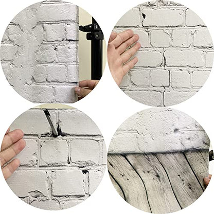 HUAYI White Brick Wall with Wooden Floor Design Photography Backdrop with 2 Hooks for Newborn Portrait Smash Cake D-2504 (5x7ft(Cotton+2Hooks)) - size: 5x7ft-CottonPoly