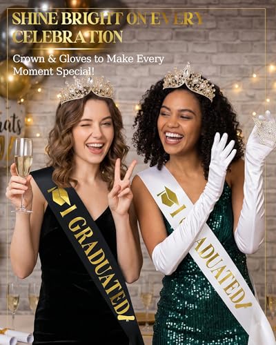 Princess Tiara Crown with Satin Gloves Set Crystal Headpiece for Graduation Prom and Party Photo Props - color: Gold, style: B