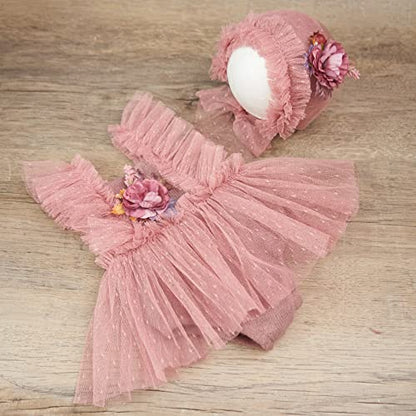 Zeroest Newborn Photography Prop Outfits Girl Lace Outfit Set Baby Girl Photo Shoot Infant Princess Photos - color: Pink