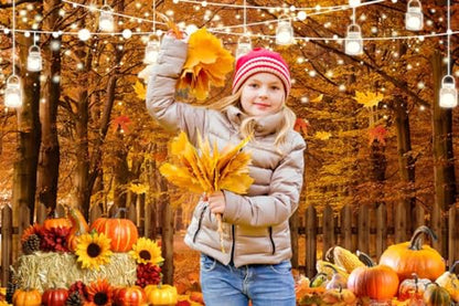 Fall Thanksgiving Backdrop for Photography 10x8ft Autumn Forest Maple Leaves Pumpkin Wood Fence Haystack Photo Backdrop Farm Harvest Thanksgiving Party Background Decor Kids Adult Photo Props