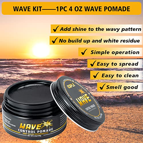 Goiple Wave Pomade for Men Strong Hold Easy Wash 360 Wave Training Hair Cream, Waves Grease for Men Promotes Layered Waves, Moisture, Control and Silky Shine Pomade Brushe Silky Durag Cap Set