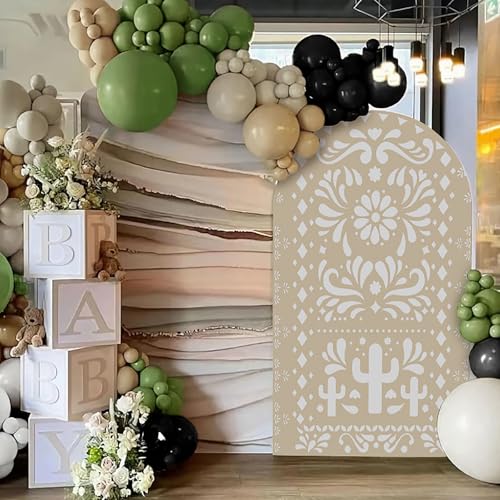 Sensfun Mexican Arch Backdrop Cover Wedding Baby Shower Photo Background Decor,2-Sided Round Top Chiara Backdrop Arch Covers for Mexican Talavera Birthday Bridal Shower Fiesta Party Decoration 3.3x6ft - size: 3.3x6ft (100x183cm)