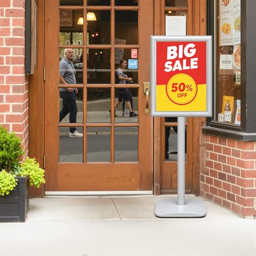 Heavy Duty Pedestal Sign Holder Stand 11x17 Inch, Floor Standing Sign Holder with Weighted Base, Vertical & Horizontal Poster Display Stand for Advertising, Restaurant Menu, Store, Office, Silver - color: Silver, size: 11x17 in