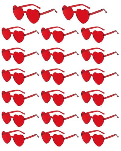 20 Pairs Heart Shaped Sunglasses for Women Colorful Glasses Fun Trendy Transparent Heart Sunglasses Party Favor - color: Red - 20 Pack