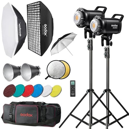 Godox SL60IID LED Video Light Kit, 70W x2 Daylight Continuous Lighting for Photography Podcast, Studio Fill Light APP Controlled with Bowens Mount, 8 FX Effect, Softbox, Light Stand, Remoter Bag - size: SL60II-D kit