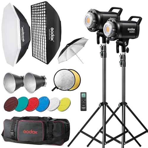 Godox SL60IID LED Video Light Kit, 70W x2 Daylight Continuous Lighting for Photography Podcast, Studio Fill Light APP Controlled with Bowens Mount, 8 FX Effect, Softbox, Light Stand, Remoter Bag - size: SL60II-D kit