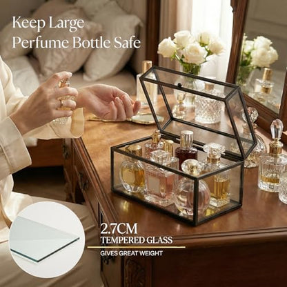 40 Lipsticks Organizer with Lid, Glass Display Box Fits Large Perfume & Skincare, Easy-Access Organiser for Vanity Countertop, Multifunctional Display Box in Any Rooms - color: black