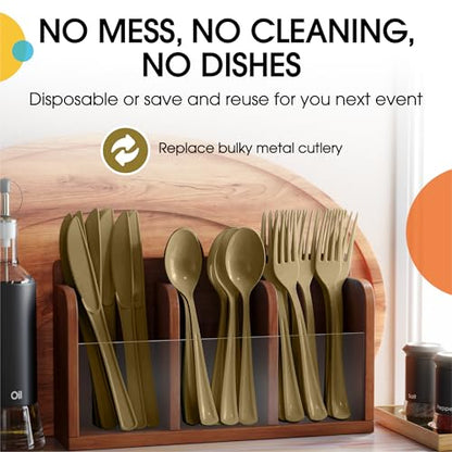 Party Solids Gold Plastic Forks 200 Pieces Gold Forks Disposable Utensils Heavy Duty Plastic Cutlery Set Disposable Cutlery Sets Flatware Sets Silverware Set Party Supplies & Party Tableware - color: Gold