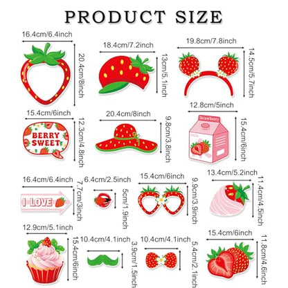 28 Pcs Strawberry Photo Booth Props Berry Sweet Theme Selfie Props for Summer Fruits Birthday Wedding Party Decoration Supplies