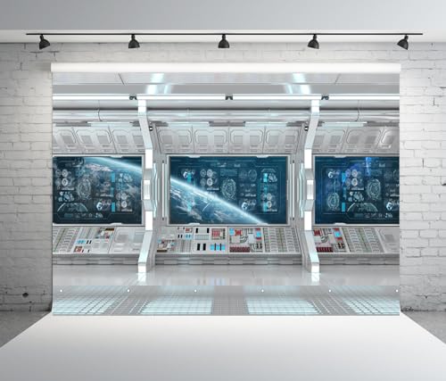 BELECO 9x6ft Fabric Spaceship Backdrop Futuristic Science Fiction Spacecraft Cabin, Universe Outer Space Earth Planet Background Space Station Party Decorations Photo Booth Shoot Studio Props - size: 9x6FT