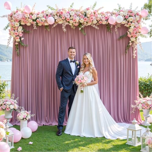 10ft x 10ft Dusty Pink Backdrop Curtain for Parties Rose Wrinkle Free Backdrop Drapes Panels for Baby Shower Birthday Party Wedding Photo Photography Polyester Fabric Background Decoration - color: Dusty Pink, size: 10FTx10FT (W5'xH10', 2 Panels)