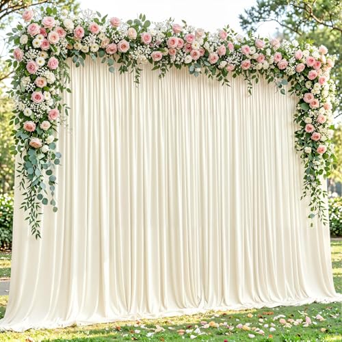 20x10ft Ivory Backdrop Curtain Panels for Parties - Wrinkle Free Polyester Photo Curtain Backdrop Wedding Back Drop Fabric Drapes for Party Decorations Background for Photography - color: Ivory, size: W5' x H10'(4 panels)