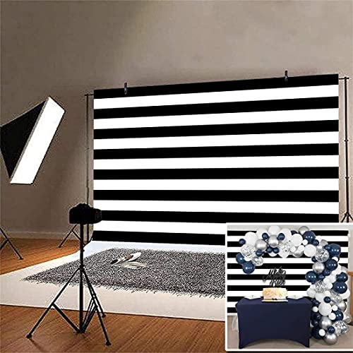 AOFOTO 7x5ft Black and White Striped Backdrop Baby Adult Birthday Party Decoration Wedding Photography Background Cloth Kids Girl Boy Portrait Photo Studio Props Baby Shower Banner Vinyl Wallpaper - size: 7x5ft
