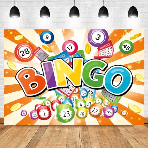 Bingo Night Orange Colorful Backdrop 7Wx5H Feet Polyester Fabric Gaming Gamer Game Time Cards Contest Casino Decoration Winning Snooker Ball Winner Photography Background Photo Shoot Props - color: A-03Bingo, size: 7Wx5H