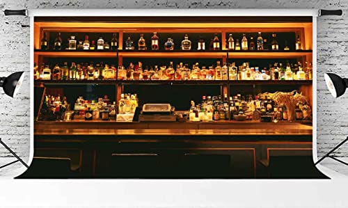 Vinyl 18x10ft Bar Photo Backdrop, Wine Cafe Restaurant Drink Shelf Photography Backdrops Friendsmas Party Urban Club Speakeasy Room Wall Art Decor Banner Photo Backdrop Booth Props BJXTPH225 - size: 18x10ft