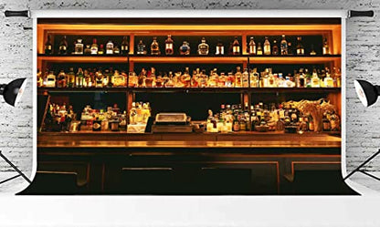 Vinyl 18x10ft Bar Photo Backdrop, Wine Cafe Restaurant Drink Shelf Photography Backdrops Friendsmas Party Urban Club Speakeasy Room Wall Art Decor Banner Photo Backdrop Booth Props BJXTPH225 - size: 18x10ft