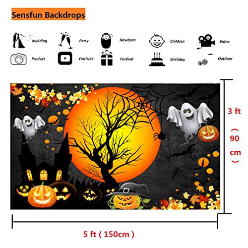 Sensfun Halloween Backdrop for Moon Night Pumpkin Ghost Castle Photography Background Kids Adult Trick Or Treat Party Banner Photo Booth Supplies 5x3ft - size: 5X3ft