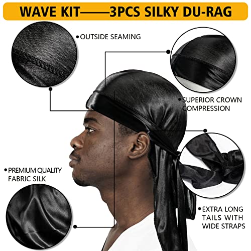 Goiple Wave Pomade for Men Strong Hold Easy Wash 360 Wave Training Hair Cream, Waves Grease for Men Promotes Layered Waves, Moisture, Control and Silky Shine Pomade Brushe Silky Durag Cap Set
