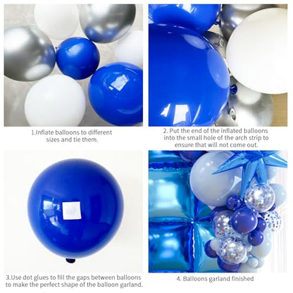 25pcs Royal & Light Blue Foil Square Balloon Wall with 149pcs White and Blue Confetti Balloons Arch Kit, Double Sided Balloon Tunnel with Star Balloons for Birthday, Class of Graduation Backdrop - color: Royal Blue & Baby Blue