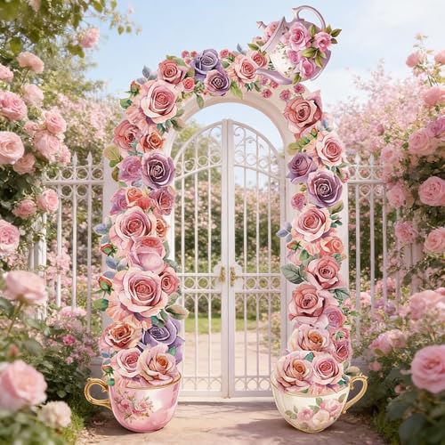 Mindsoft Floral Tea Party Decorations Porch Banner Floral Wonderland Themed Door Hanging Decoration Tea Birthday Party Decor Background for Birthday Baby Shower Photo Props Booth Supplies - style: Floral Tea