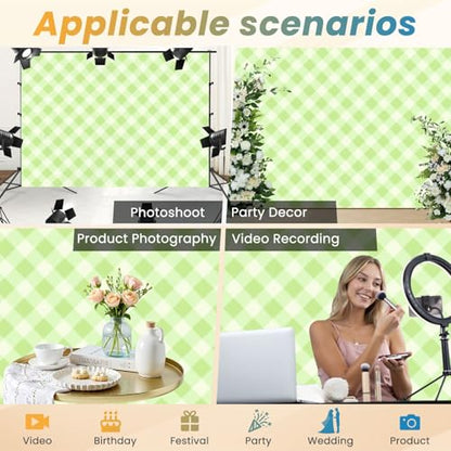 5x7ft Photography Backdrop Green White Gingham Check Photo Backdrop Photography Background for Photoshoot Portrait Video Party Photo Studio Prop Booth - color: Color5