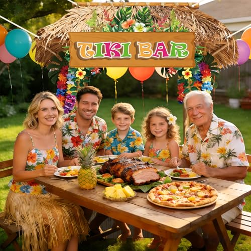 Tiki Bar Hut Banner Hawaiian Aloha Banner Tiki Bar Photo Booth Props Luau Party Backdrop Tropical Beach Hut Design Photo Background for Summer Hawaiian Pool Beach Luau Party Decor Supplies