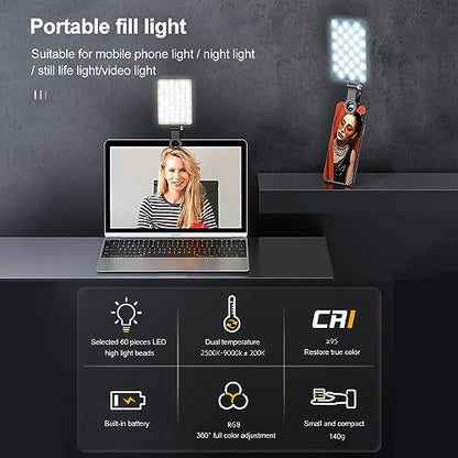 Mini LED Video Light, LED Light Two Color Dimmable 78 LED Beads 24 FX Lighting Effects Video Light for Photography, Live Streaming, Selfies, Video Production (with LCD