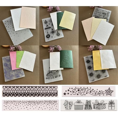 10Pcs 2D/3D Embossing Folders for Card Making, Branches Bricks Background Circle Flower Textured Plastic Embossing Folders Embossing Folder Craft Card Template for DIY Scrapbooking - color: 10 Pack A