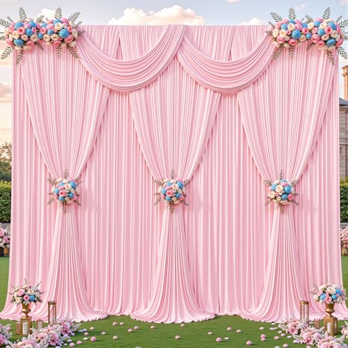 4 Panles Baby Pink Backdrop Curtains - Wrinkle Free Fabric Backdrop Curtain for Photoshoot, 10FT Wedding Party Photo Backdrop Drapes for Birthday Baby Shower Photography Stage Background Decorations - color: Baby Pink, size: W4' x H10'(4 panels)