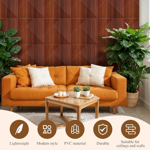 Hahafelt 20 Pack 3D Fluted Wall Panels, 12'' x 12'' Cover 20 Sq. ft, Waterproof PVC Textured Wood Grain Slat Tiles for Interior Wall Ceiling TV Background Living Room Bedroom Office Lobby Home Decor