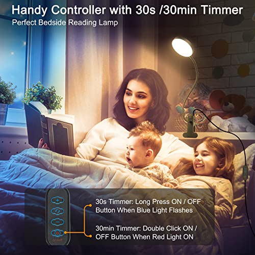 LiFMIRA Desk Lamp, 8W 66 LED Reading Light for Bed, Eye Caring Metal Clip Lamp, 5 Color 10 Brightness Levels, Memory Function, Flexible Desk Lamp, USB Powered, Includes 5V/2A UL Adapter - color: Black