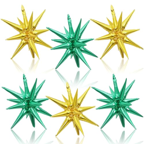 Green Gold Star Balloons, 22 Inch Green and Gold Foil Explosion Star Balloons, Large Spike star Cone balloons, for Birthday Graduation St. Patrick's Day Jungle Party Backdrop Decoration - color: Green Gold