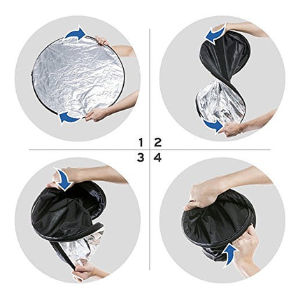24" (60cm) 5-in-1 Portable Collapsible Multi-Disc Photography Light Photo Reflector for Studio/Outdoor Lighting with Bag - Translucent, Silver, Gold, White and Black - size: 24inch 5in1