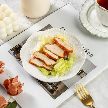 White Small Dessert Plates Set of 4,Ceramic Dinner Plates 6 Inch for Appetizer, Fruits, Cake, Salad,Microwave Safe,Christmas Gift - color: White-3
