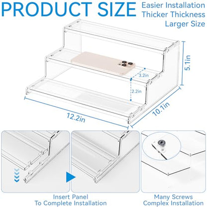 Yieach 3 Tier Acrylic Sands for Display,12 Inch Perfume Organizer,Cologne Stand,Cupcake Display and Funko Pop Stands,Clear Tiered Tray Stand,Acrylic Riser for Figure,Collectibles,Makeup or Spice Shelf