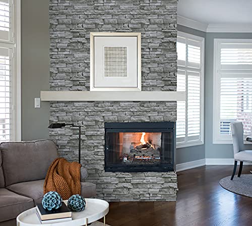 Timeet 3D Brick Stone Wallpaper Peel and Stick Wallpaper Self Adhesive 17.7"x197" Grey Stone Contact Paper for Living Room Bathroom Fireplace Kitchen Decoration Removable Vinyl Wall Paper Roll - color: Gray, size: 17.7" x 197"