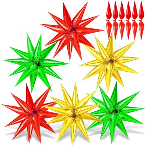 72 PCS Gold Red Green Star Balloons, Spike Balloons for Christmas Party Decorations, Big 26 Inch Explosion Christmas Star Cone Balloon for Birthday Wedding Party Supplies - color: Gold, Red, Green, 26 Inch