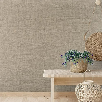 VEELIKE Tan Grasscloth Peel and Stick Wallpaper Textured Grasscloth Wallpaper for Bedroom Bathroom 15.7''x118'' Removable Grass Cloth Linen Wall Paper Self Adhesive Brown Contact Paper for Walls - size: 15.7" x 118"